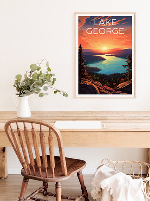 Affiche de voyage sur le lac George, art mural de New York, impression de New York, affiche sur le lac George, affiche de New York, affiche sur le lac, impression sur le lac George