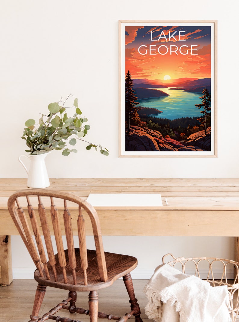 Affiche de voyage sur le lac George, art mural de New York, impression de New York, affiche sur le lac George, affiche de New York, affiche sur le lac, impression sur le lac George