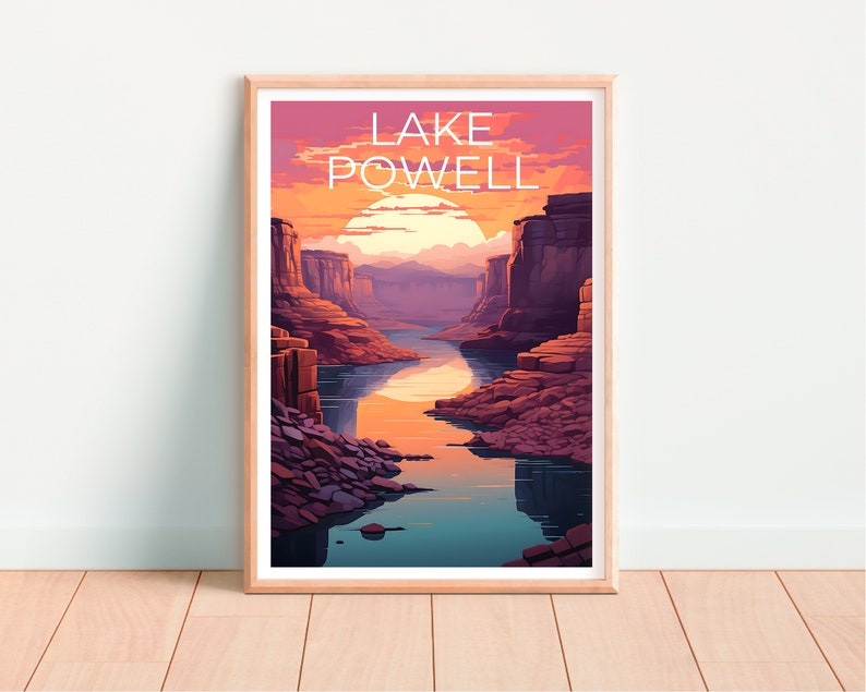 Affiche de voyage sur le lac Powell, art mural de l'Arizona, impression de l'Arizona, affiche de l'Utah, affiche du lac Powell, affiche de l'Arizona, impression du lac Powell