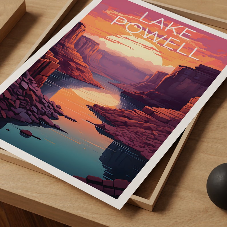 Affiche de voyage sur le lac Powell, art mural de l'Arizona, impression de l'Arizona, affiche de l'Utah, affiche du lac Powell, affiche de l'Arizona, impression du lac Powell