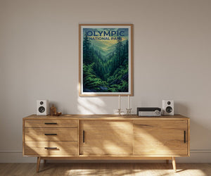 Affiche du parc national olympique, impression de Washington, art de Washington, impression olympique, affiche de voyage olympique, affiche de forêt
