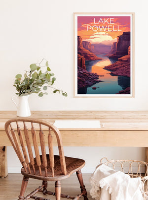 Affiche de voyage sur le lac Powell, art mural de l'Arizona, impression de l'Arizona, affiche de l'Utah, affiche du lac Powell, affiche de l'Arizona, impression du lac Powell