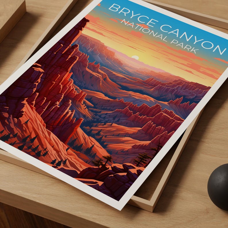 Bryce Canyon National Park Travel Print Utah Poster Desert Wall Art Hiking Illustration Bryce Canyon Poster Home Decor Birthday Gift