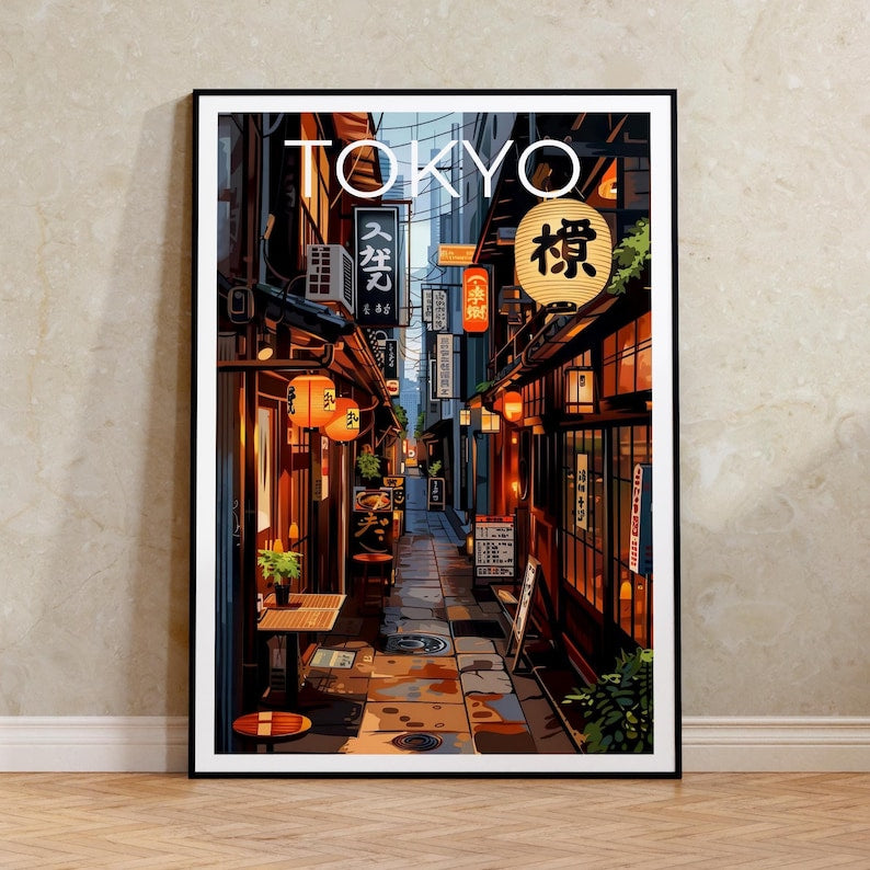Tokyo Cityscape Poster, Japan Travel Print, Japanese Bar Art, Asia Cafe Illustration, Manga Style Poster, Home Decor, Birthday Gift