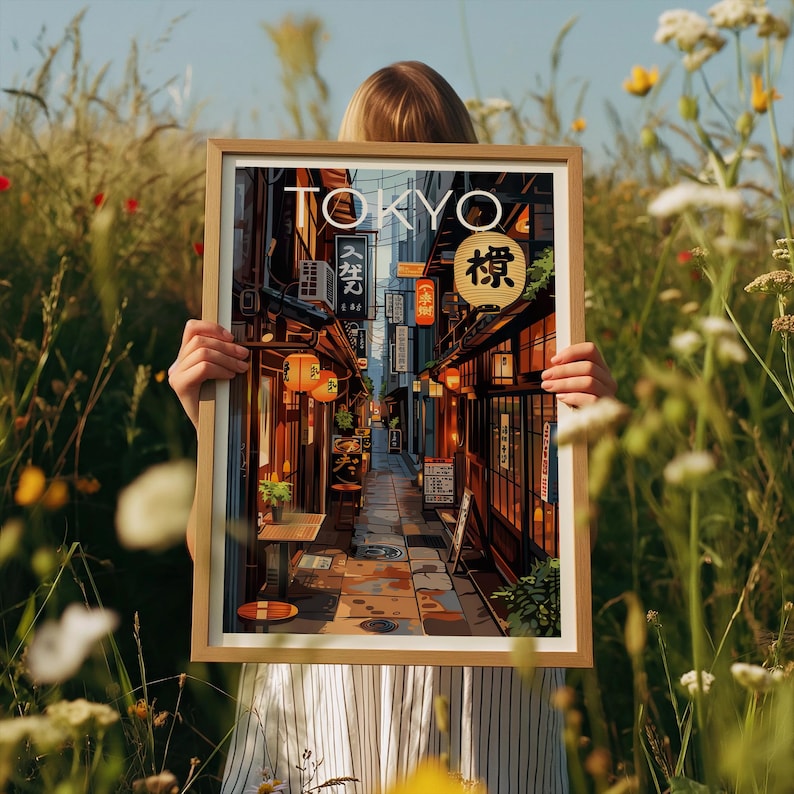 Tokyo Cityscape Poster, Japan Travel Print, Japanese Bar Art, Asia Cafe Illustration, Manga Style Poster, Home Decor, Birthday Gift