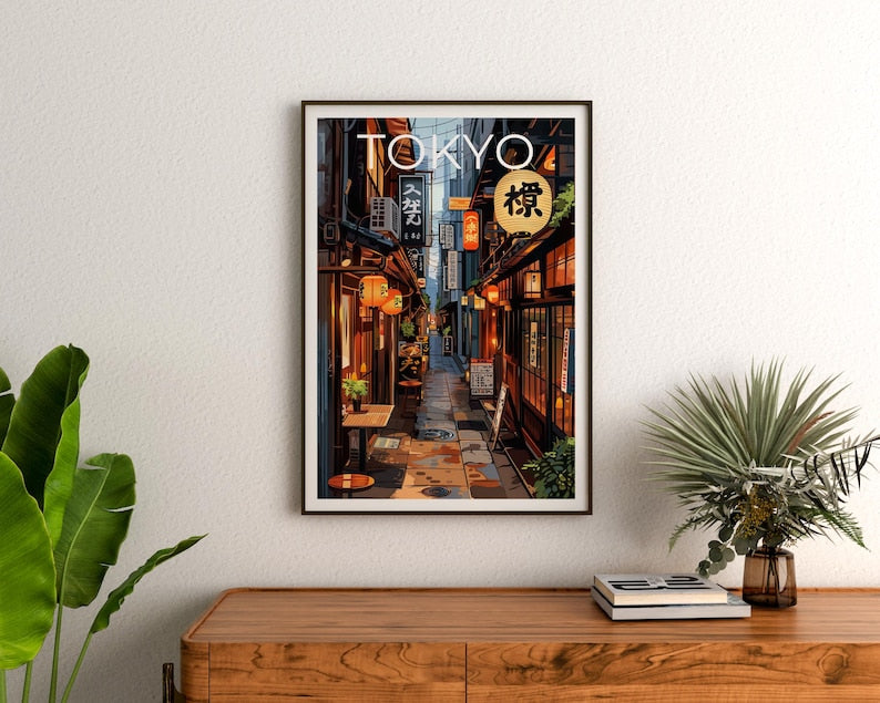 Tokyo Cityscape Poster, Japan Travel Print, Japanese Bar Art, Asia Cafe Illustration, Manga Style Poster, Home Decor, Birthday Gift