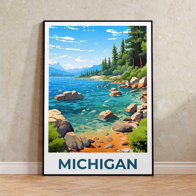 Michigan Poster, Michigan Print, Lake Michigan Poster, Lake Michigan Print, Michigan Travel Poster, Forest Poster, Michigan Art