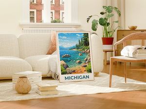 Michigan Poster, Michigan Print, Lake Michigan Poster, Lake Michigan Print, Michigan Travel Poster, Forest Poster, Michigan Art