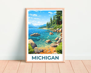 Michigan Poster, Michigan Print, Lake Michigan Poster, Lake Michigan Print, Michigan Travel Poster, Forest Poster, Michigan Art