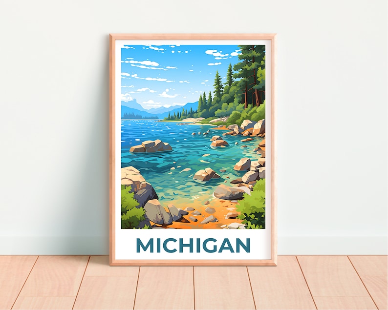 Michigan Poster, Michigan Print, Lake Michigan Poster, Lake Michigan Print, Michigan Travel Poster, Forest Poster, Michigan Art