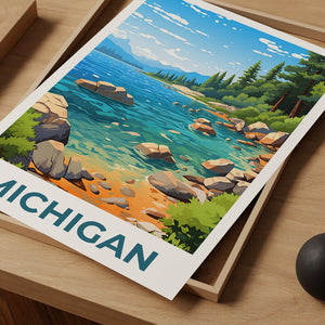 Michigan Poster, Michigan Print, Lake Michigan Poster, Lake Michigan Print, Michigan Travel Poster, Forest Poster, Michigan Art