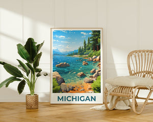 Michigan Poster, Michigan Print, Lake Michigan Poster, Lake Michigan Print, Michigan Travel Poster, Forest Poster, Michigan Art