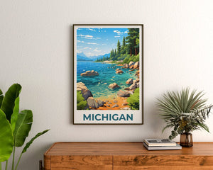 Michigan Poster, Michigan Print, Lake Michigan Poster, Lake Michigan Print, Michigan Travel Poster, Forest Poster, Michigan Art