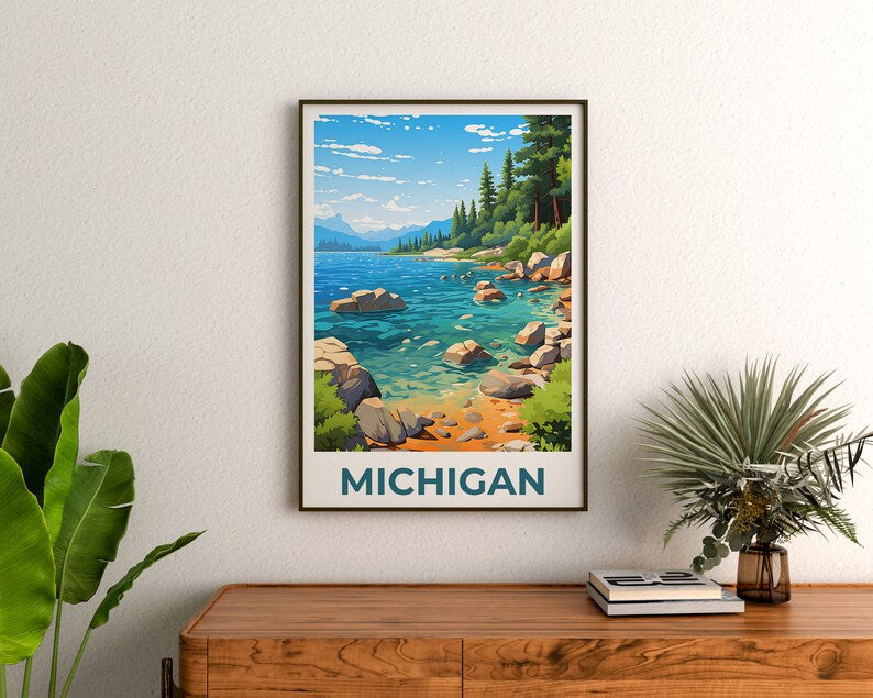 Michigan Poster, Michigan Print, Lake Michigan Poster, Lake Michigan Print, Michigan Travel Poster, Forest Poster, Michigan Art