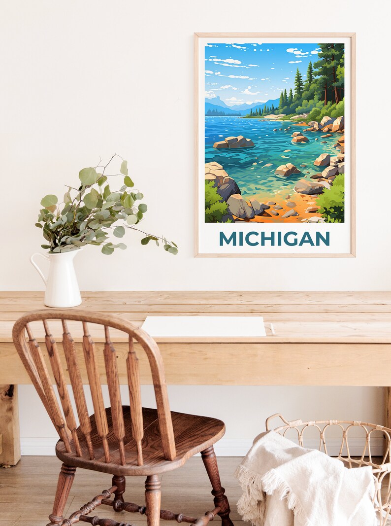 Michigan Poster, Michigan Print, Lake Michigan Poster, Lake Michigan Print, Michigan Travel Poster, Forest Poster, Michigan Art