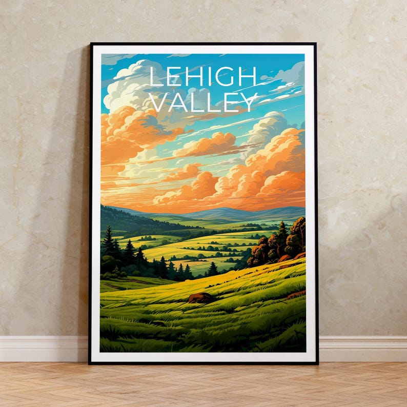 LeHigh Valley Travel Poster, Pennsylvania Print, Rolling Hills Wall Art, Pennsylvania Poster, Home Decor, Birthday Gift