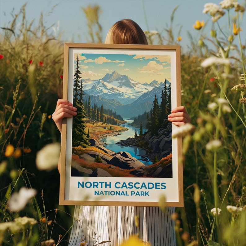 North Cascades National Park Travel Print Washington Poster Forest Wall Art  North Cascades Poster Home Decor Birthday Gift