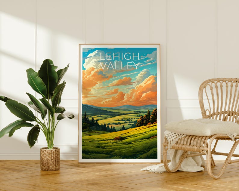 LeHigh Valley Travel Poster, Pennsylvania Print, Rolling Hills Wall Art, Pennsylvania Poster, Home Decor, Birthday Gift