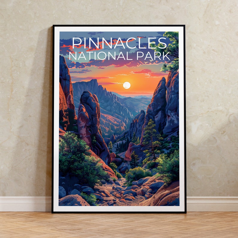 Affiche du parc national des Pinnacles, impression des Pinnacles, affiche de Californie, impression de Californie, affiche de voyage des Pinnacles, art de Californie, art des Pinnacles