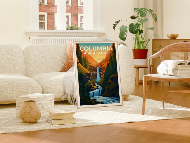 Affiche de voyage sur les gorges du fleuve Columbia, art mural de Washington, impression de l'Oregon, affiche des chutes de Multnomah, impression des chutes de Multnomah