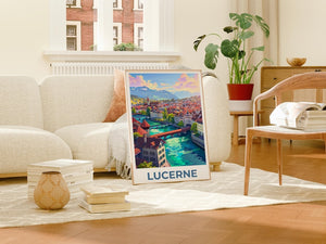 Lucerne Travel Poster, Switzerland Print, Europe Poster, Alps Illustration, Landscape Poster, Scenic Wall Art, Home Decor, Birthday Gift