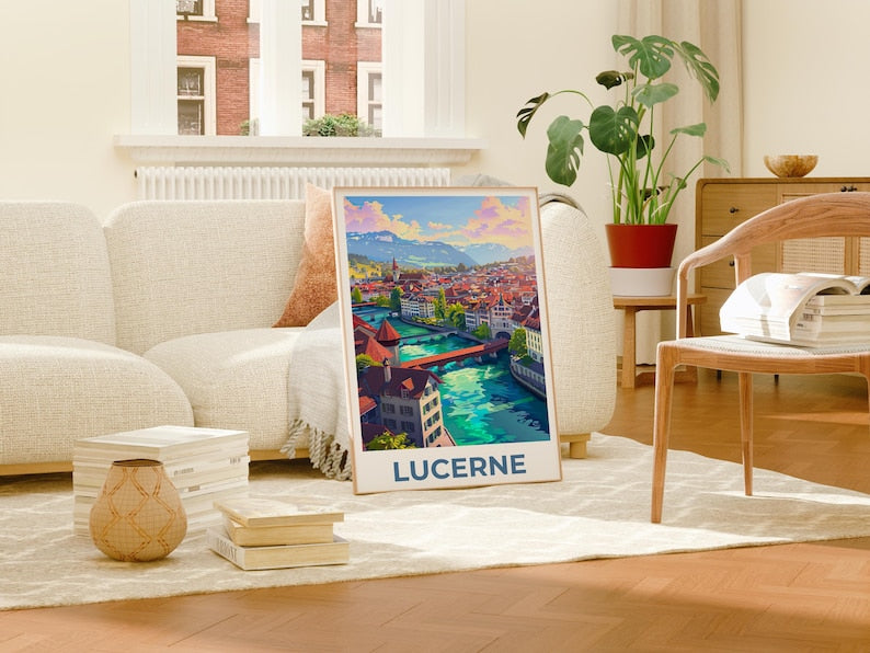 Lucerne Travel Poster, Switzerland Print, Europe Poster, Alps Illustration, Landscape Poster, Scenic Wall Art, Home Decor, Birthday Gift
