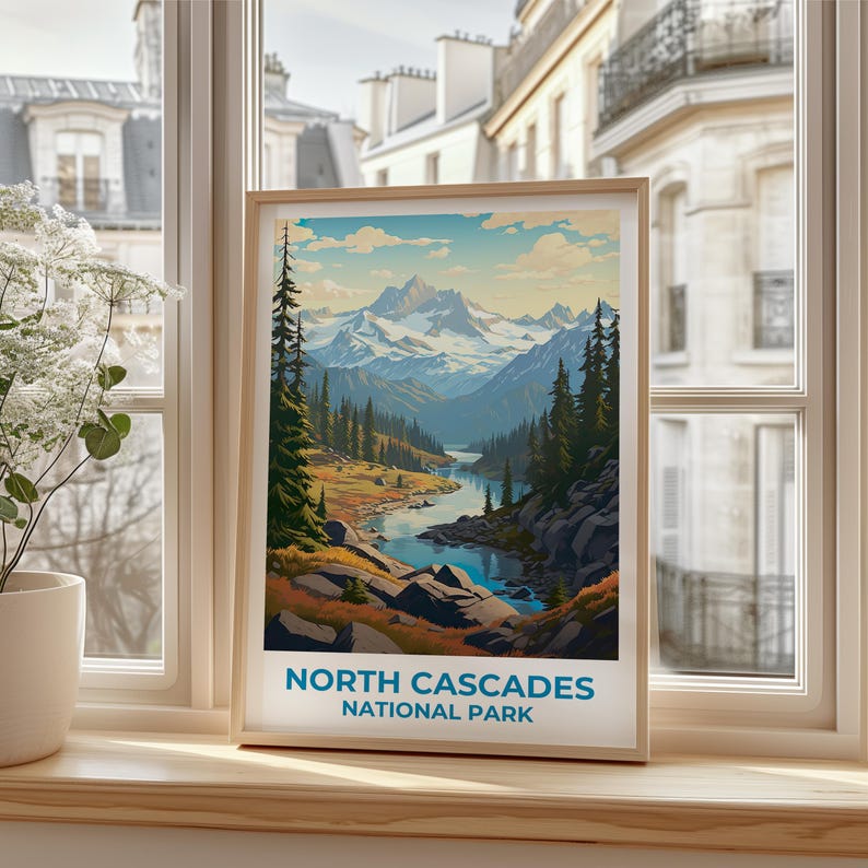 North Cascades National Park Travel Print Washington Poster Forest Wall Art  North Cascades Poster Home Decor Birthday Gift