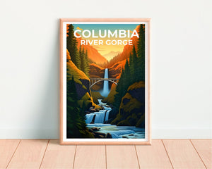 Affiche de voyage sur les gorges du fleuve Columbia, art mural de Washington, impression de l'Oregon, affiche des chutes de Multnomah, impression des chutes de Multnomah