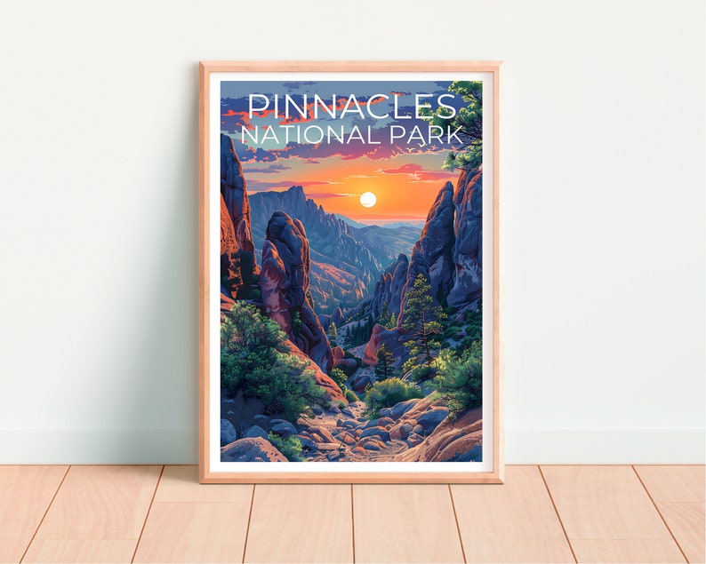 Affiche du parc national des Pinnacles, impression des Pinnacles, affiche de Californie, impression de Californie, affiche de voyage des Pinnacles, art de Californie, art des Pinnacles