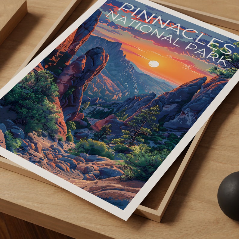 Affiche du parc national des Pinnacles, impression des Pinnacles, affiche de Californie, impression de Californie, affiche de voyage des Pinnacles, art de Californie, art des Pinnacles