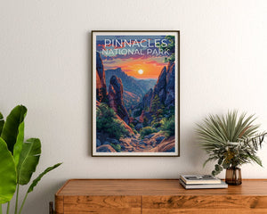 Affiche du parc national des Pinnacles, impression des Pinnacles, affiche de Californie, impression de Californie, affiche de voyage des Pinnacles, art de Californie, art des Pinnacles