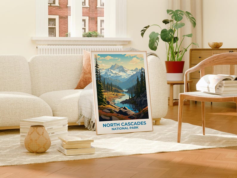 North Cascades National Park Travel Print Washington Poster Forest Wall Art  North Cascades Poster Home Decor Birthday Gift