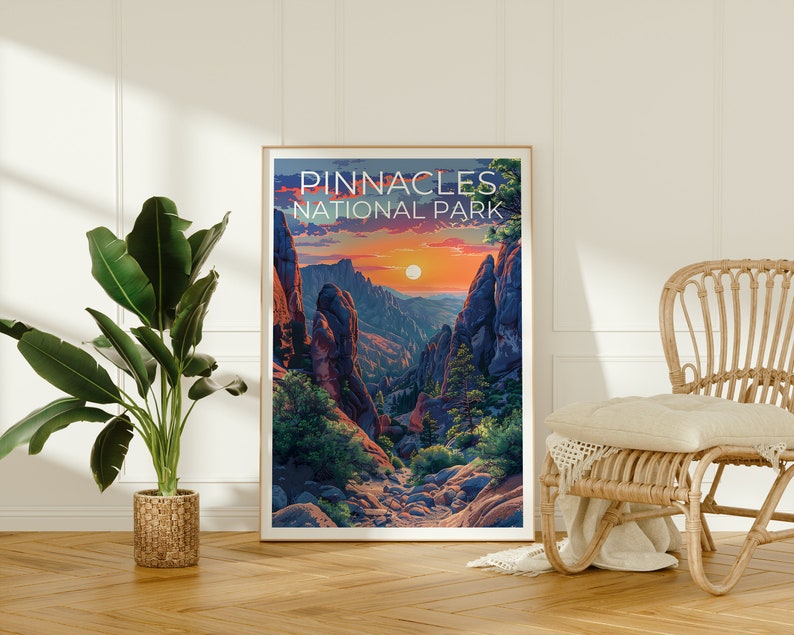 Affiche du parc national des Pinnacles, impression des Pinnacles, affiche de Californie, impression de Californie, affiche de voyage des Pinnacles, art de Californie, art des Pinnacles
