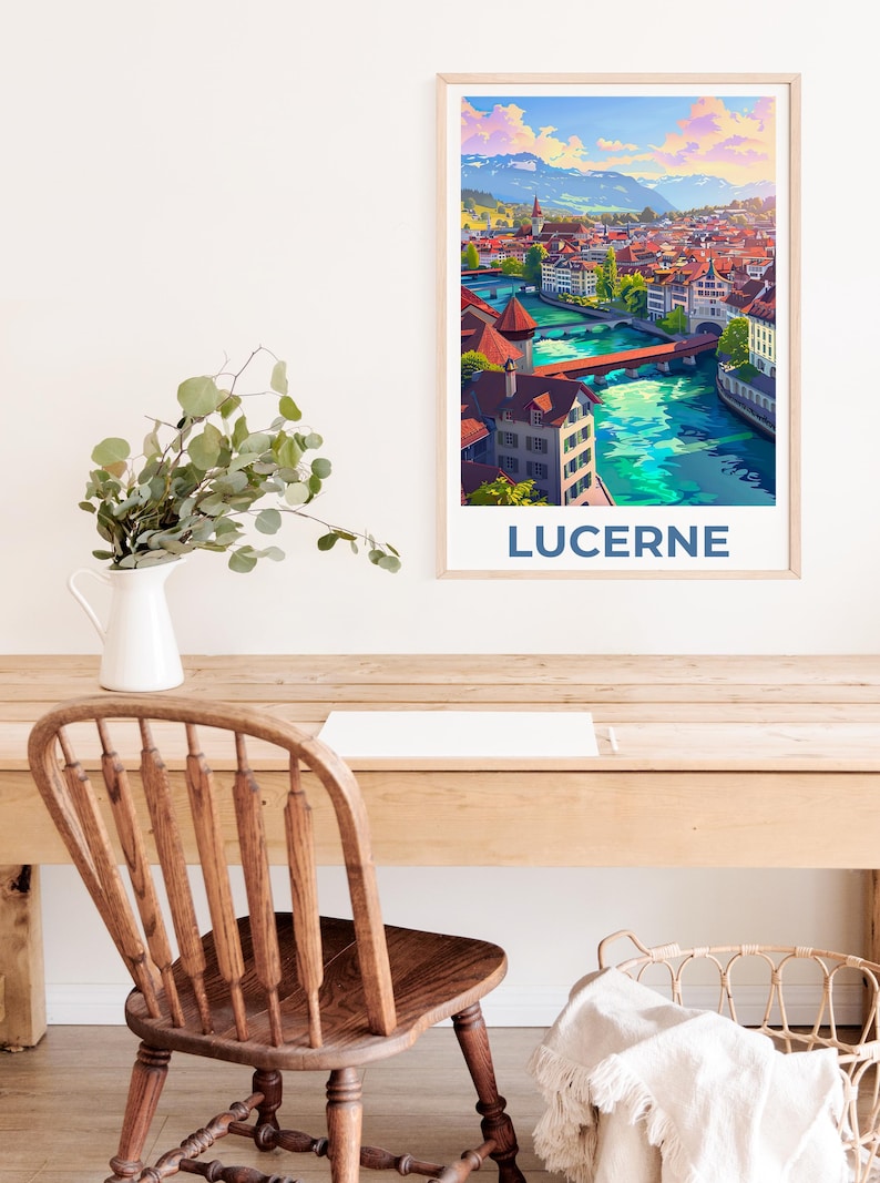Lucerne Travel Poster, Switzerland Print, Europe Poster, Alps Illustration, Landscape Poster, Scenic Wall Art, Home Decor, Birthday Gift