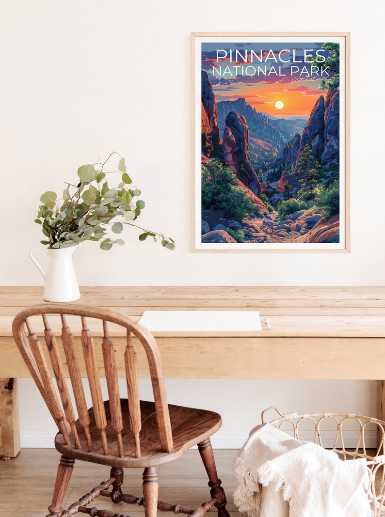 Affiche du parc national des Pinnacles, impression des Pinnacles, affiche de Californie, impression de Californie, affiche de voyage des Pinnacles, art de Californie, art des Pinnacles