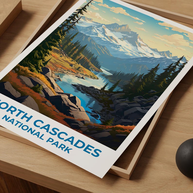 North Cascades National Park Travel Print Washington Poster Forest Wall Art  North Cascades Poster Home Decor Birthday Gift