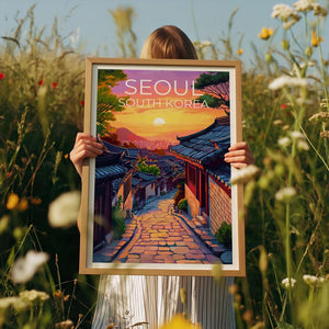 Seoul Poster, South Korea Travel Print, Asia Art, Bukchon Hanok Village Illustration, Landscape Poster, Home Decor, Birthday Gift