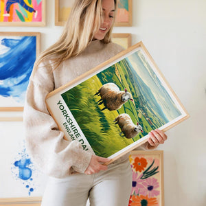 Yorkshire Dales Travel Print England Poster Rolling Hills Wall Art Sheep Illustration Yorkshire Dales Poster Home Decor Birthday Gift