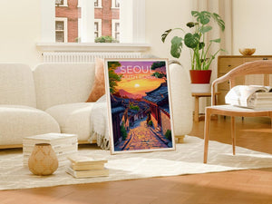 Seoul Poster, South Korea Travel Print, Asia Art, Bukchon Hanok Village Illustration, Landscape Poster, Home Decor, Birthday Gift