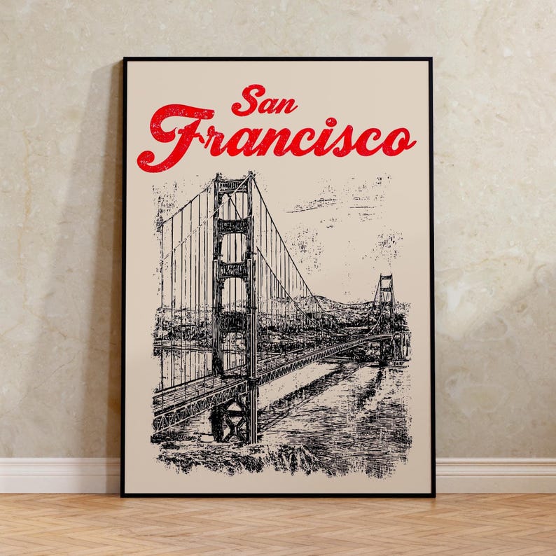San Francisco Poster, California Travel Print, Golden Gate Bridge Art, West Coast Illustration, Scenic Wall Art, Home Decor, Birthday Gift