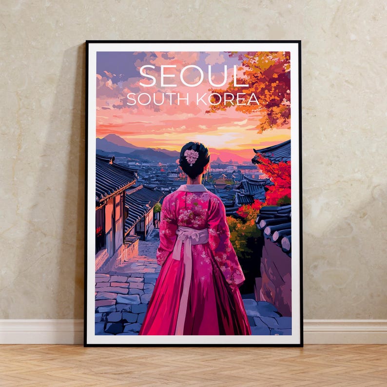 Seoul Travel Print, South Korea Poster, Bukchon Hanok Village Wall Art,  Seoul Poster,  Home Decor, Birthday Gift
