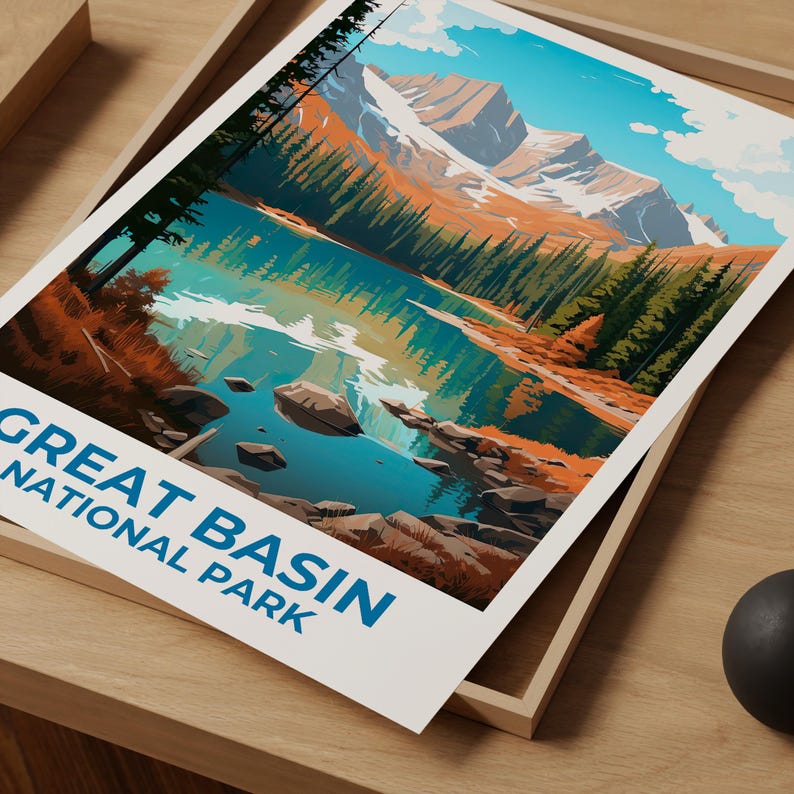 Great Basin National Park Travel Print Nevada Poster Green Lake Wall Art Nevada Illustration Great Basin Poster Home Decor Birthday Gift