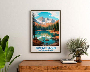 Great Basin National Park Travel Print Nevada Poster Green Lake Wall Art Nevada Illustration Great Basin Poster Home Decor Birthday Gift