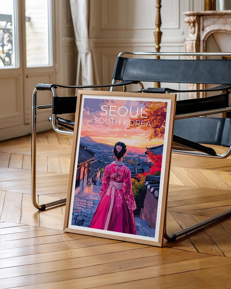 Seoul Travel Print, South Korea Poster, Bukchon Hanok Village Wall Art,  Seoul Poster,  Home Decor, Birthday Gift