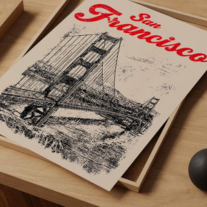 San Francisco Poster, California Travel Print, Golden Gate Bridge Art, West Coast Illustration, Scenic Wall Art, Home Decor, Birthday Gift