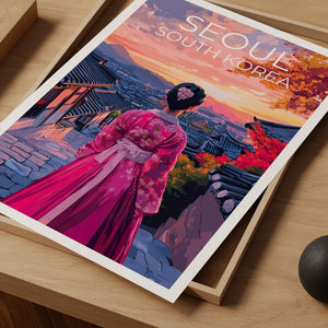 Seoul Travel Print, South Korea Poster, Bukchon Hanok Village Wall Art,  Seoul Poster,  Home Decor, Birthday Gift