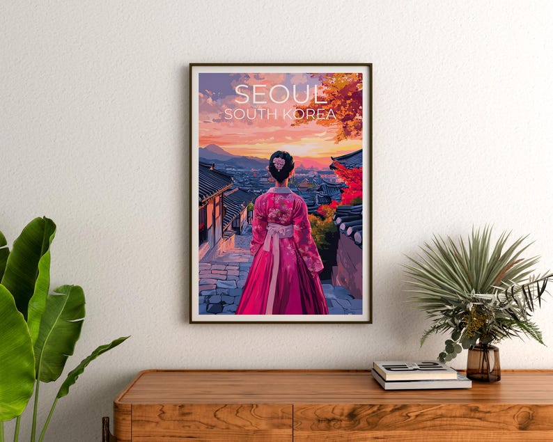 Seoul Travel Print, South Korea Poster, Bukchon Hanok Village Wall Art,  Seoul Poster,  Home Decor, Birthday Gift