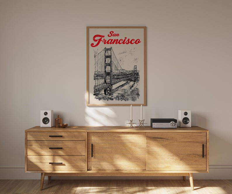 San Francisco Poster, California Travel Print, Golden Gate Bridge Art, West Coast Illustration, Scenic Wall Art, Home Decor, Birthday Gift