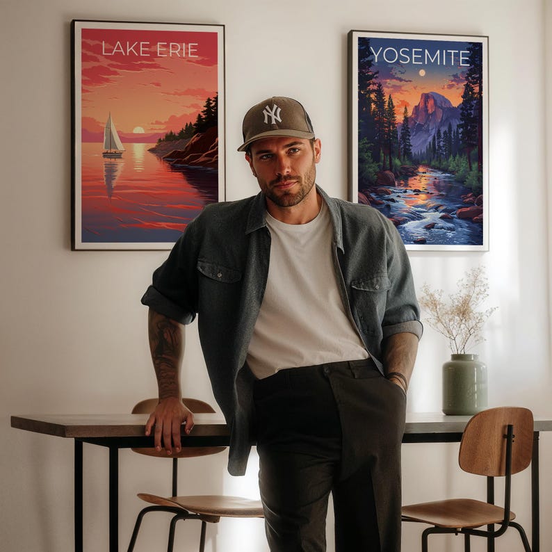 Lake Erie Travel Print, Michigan Poster, Great Lakes Wall Art, Coast Illustration, Lake Erie Poster, Home Decor, Birthday Gift