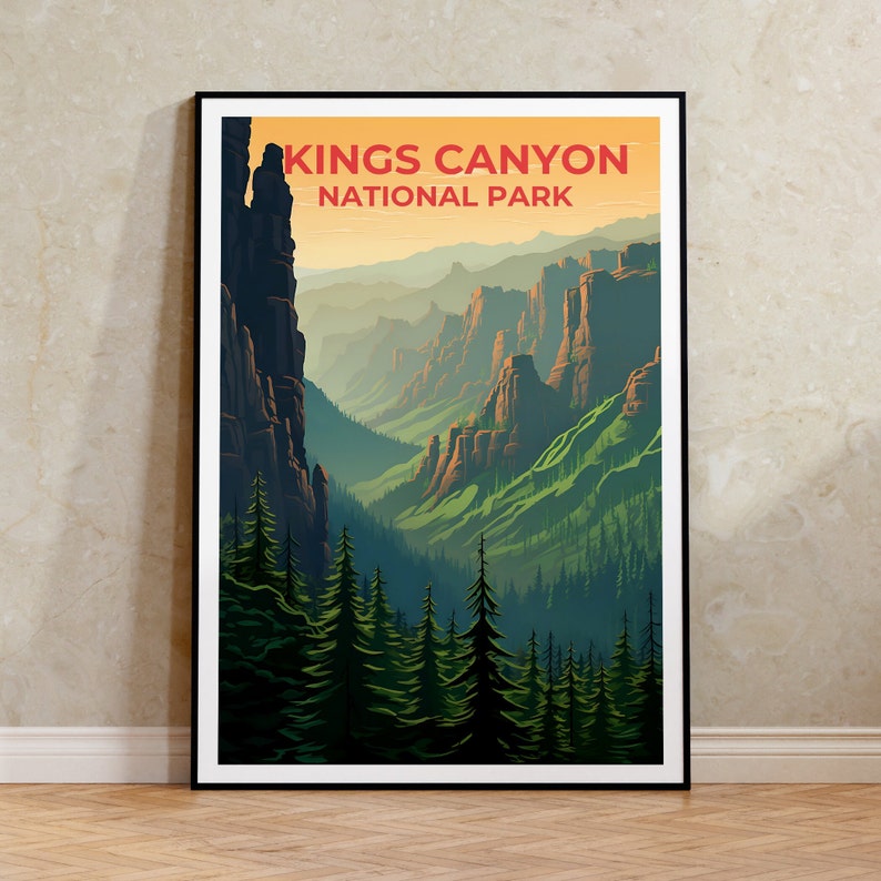 Affiche de voyage Kings Canyon, art mural de Californie, impression de Californie, affiche Kings Canyon, affiche de nature sauvage, affiche de nature, art de Kings Canyon